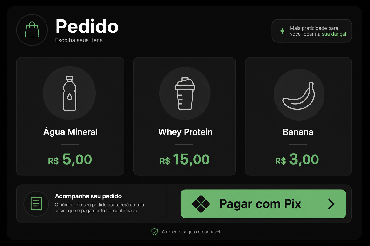 Interface do totem: catalogo de pedidos e pagamento Pix